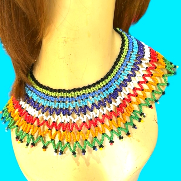 BEADED MULTI COLORED‎ BIB COLLAR  NECKLACE - Picture 1 of 8